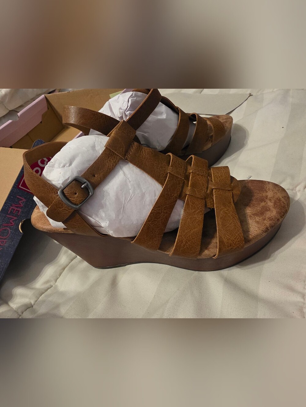 Jellypop Pleasing Cognac 8m Tan Strappy Wedge Sandals